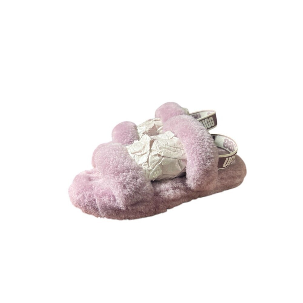 UGG Women’s Fluff Oh Yeah Slingback Slides – Size 4 Pink Sheepskin Sandals - Picture 2 of 10